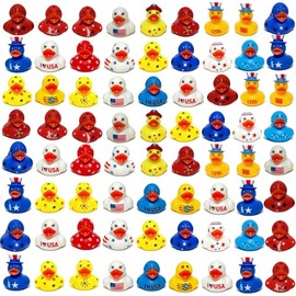72 Pack Patriotic Rubber Ducks Bulk - 250th Anniversary 4th of July Ducks for Jeep Ducking, Cruise Ship Hiding, Independence Day Party Favors, Red White Blue