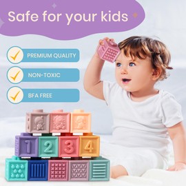 23 Pcs Baby Blocks 6 to 12 Months - Textured & Squeezable Soft Blocks - Stacking Blocks for Toddlers 1-3, Educational Blocks - Numbers, Shapes, Colors, Animals - Soft Building Blocks 6 Months +