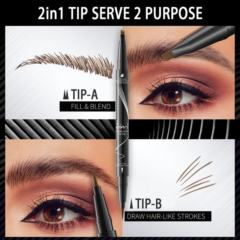 Pinkiou Microblading Eyebrow Pen, 2-In-1 Waterproof Eyebrow Pen, Dual-Ended Eyebrow