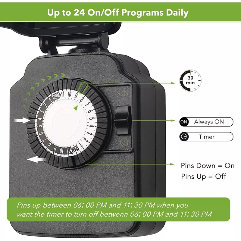 BN-LINK 24 Hour Mechanical Outdoor Light Timer with Covers, Heavy