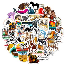 EWEISHEIT 50Pcs Fine Horse Stickers - Waterproof PVC Vinyl, Reusable, Residue-Free Decals for Guitar, Laptop, Suitcase, Water Bottle, Gift for Horse Lovers