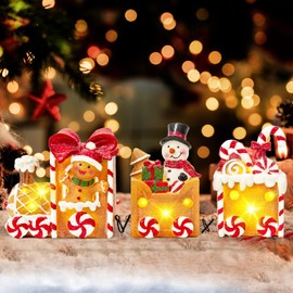 Christmas Table Decorations Indoor, LED Christmas Snowman Train Figurines Decor with Candy Cane Gingerbread Man, Lighted Christmas Centerpieces Decorations for Xmas Party Gift (Gingerbread Man)