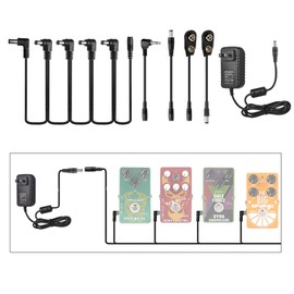 Caline CP-07A Guitar Effects Power Supply Adapter DC 9V 1A with 5-Way Daisy Chain Cable Reversed Polarity Cables Battery Clip Cables