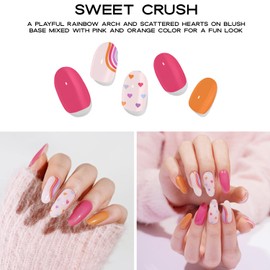 Adora Couture Semi Cured Gel Nail Strips with 20 Pieces, Salon Quality Nail Wraps for Women, Orange Pink UV Gel Nail Stickers, UV Light Required, Sweet Crush