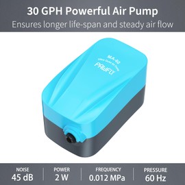 Pawfly Aquarium 15-40 GPH Compact Air Pump Quiet Oxygen Aerator Pump with Air Stone/Nano Bio Sponge Filter Airline Tubing and Check Valve Accessories for 3-20 Gallon Buckets and Fish Tanks