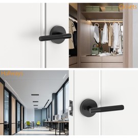 Amerdeco 1 Pack Matte Black Passage Door Handles,Heavy Duty Non-Locking Door Lever for Hall, Closet,Office Area, Shopping Malls AM0016