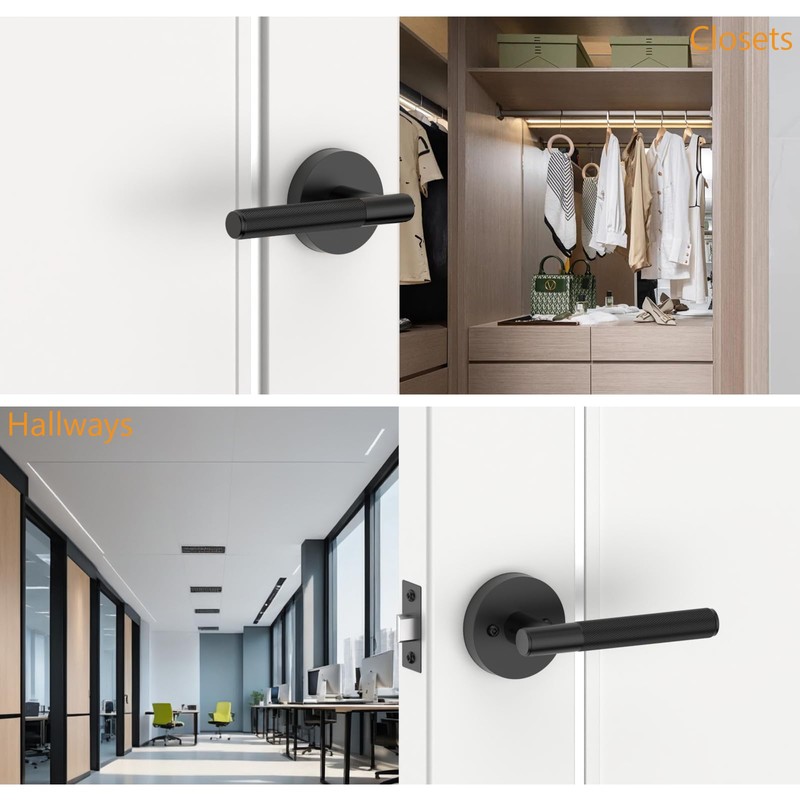 Amerdeco 1 Pack Matte Black Passage Door Handles,Heavy Duty Non-Locking
