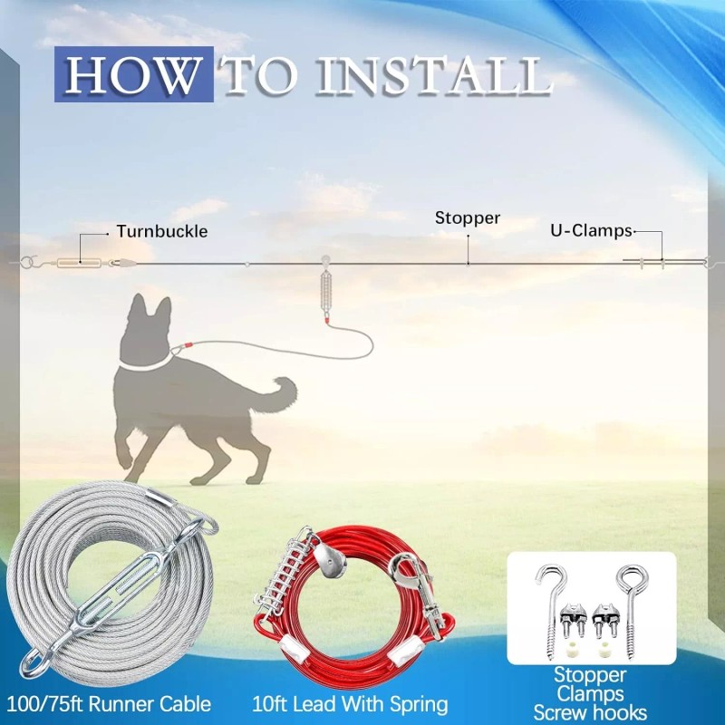 Snagle Paw 100Ft Dog Trolley System With 10Ft Tie Out