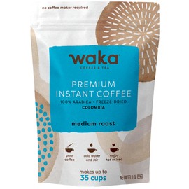 Waka Instant Coffee, Medium Roast - 100% Arabica Colombian Beans, Freeze Dried Granules, No Sugar or Additives - Bulk Bag for Quick Hot and Iced Coffees, Up to 35 Cups (3.5oz)