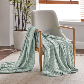 Bedsure Cooling Cotton Waffle Twin XL Blanket - Lightweight Breathable Blanket of Rayon Derived from Bamboo for Hot Sleepers, Luxury Throws for Bed, Couch and Sofa, Sage Green, 66x90 Inches