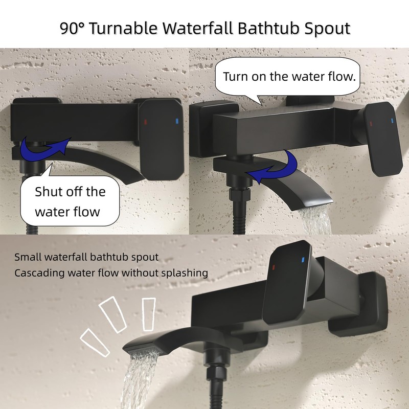 BEIYI Wall Mount Tub Faucet with 3 Functions Handheld Sprayer,