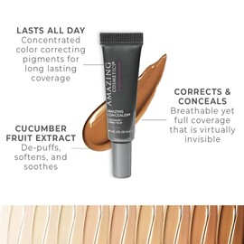 AmazingCosmetics Amazing Concealer, full coverage long wear concealer for undereye dark circles, acne, blemishes and spots, color correcting shades, melts into skin for most natural finish 0.2 oz
