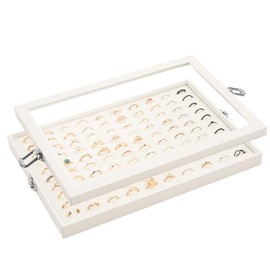 Lolalet Bandeja Organizadora de Joyas con Tapa, 100 Rejillas de Joyero para Anillos Exhibidor Joyería Alhajero Jewelry box Terciopelo Caja Almacenaje 