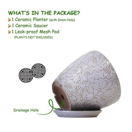 Bestseler 10inch Retro Ceramic Planter with Drainage Hole and Saucer for Multiple Plants, Indoor-Outdoor Garden Pots for Succulent, Orchid, and Flower (Fits Inner Pots Up to 9 Inch, Retro Purple)