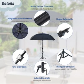 CHOOSEU 60’’ HVAC Umbrella with Magnetic Base, Height Adjustable, Rotate in Any Direction, Outdoor Work Umbrella to Keep the Work Cool and Dry(Black)