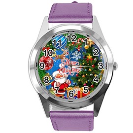 TAPORT® Purple Leather Round Quartz Watch for Christmas Fans E1