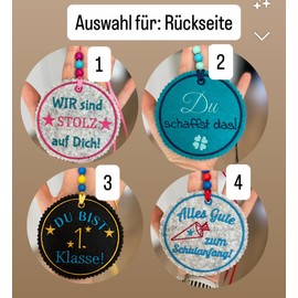 Personalisierter Filz Anhänger für Schultüte | mit Name Datum der Einschulung des Kindes hochwertig bestickt | zum Befestigen an der Schultüte Einschulung 2025 | Button Anhänger | Schultüte Zubehör