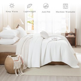 CozyTide White Oversized King Quilt 120x120,Stone-Washed Cotton Lightweight Oversized King Bedspread,3 Pieces Extra Large Modern California King Coverlet Set Ultra Soft