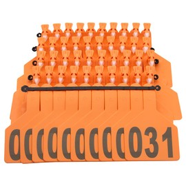 Z Tags One-Piece Cattle Ear Tags 001-050 Number TPU Large Size Animal Identification Tags Cattle Livestock Ear Tags for Cows Hogs Sheep (051-100, Orange)