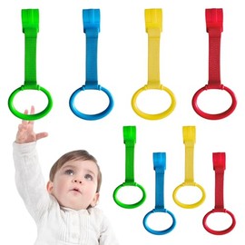 8Pcs Baby Playpen Pull up Rings, Premium Baby Pull up Rings for Play Pen Standing up, Plastic Safety Walking Exercises Assistant Rings for Infants Babies Toddler, 4 Colors