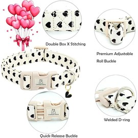 Lionheart glory Valentine's Day Collar-Hearts Print Dog Collar for Large Cute Dog Collars Spring Female Male Pet Gift Adjustable Heavy-Duty Soft Collar Holiday 
