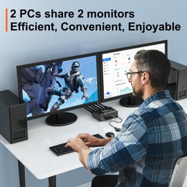 Displayport KVM Switch 2 Monitors 2 Computers 8K@30Hz 4K@144Hz,Camgeet USB3.0 Dual Monitor KVM Switches Displayport 1.4 with 4 USB 3.0 Port for USB Device,Wired Remote and 4 Cable Included