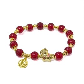 Zhang shine 2026 New Year of The Horse Beaded Charm Bracelets Red Lucky Charm Bracelet Jade Stone Beaded Chinese Zodiac Feng Shui Stretch Bracelets for Women Blessing New Year Animal Jewelry-Red
