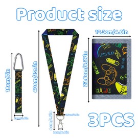 EujRcf 3 Pcs Kids Wallet Set, Tri Fold Canvas Wallets with Lanyard and Key Chain, Robust Wallet with Zip and Shoulder Strap, Children Neck Pouch with Lanyard and Key Chain for Children Birthday Gifts