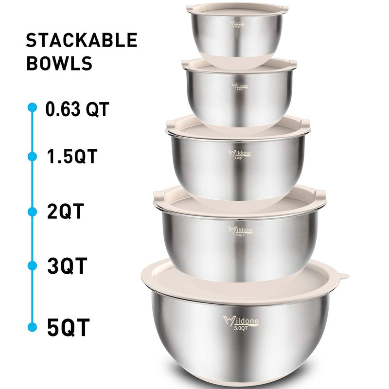 Wildone Mixing Bowls with Airtight Lids Set, 5PCS Stainless Steel