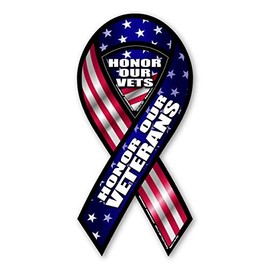 Magnet America Honor Our Veterans 2-in-1 Mini Ribbon Magnet is 4" x 2" Made for Vehicles and Refrigerators