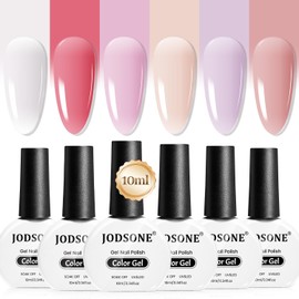 JODSONE 10ml Jelly Gel Nail Polish Set 6 Pale Colours White Pale Red Soft Pink Natural Nude Pale Purple Fresh Pink Purple All Seasons Neutral Soak off LED Lamp Gel Manicure Set for Nail Art