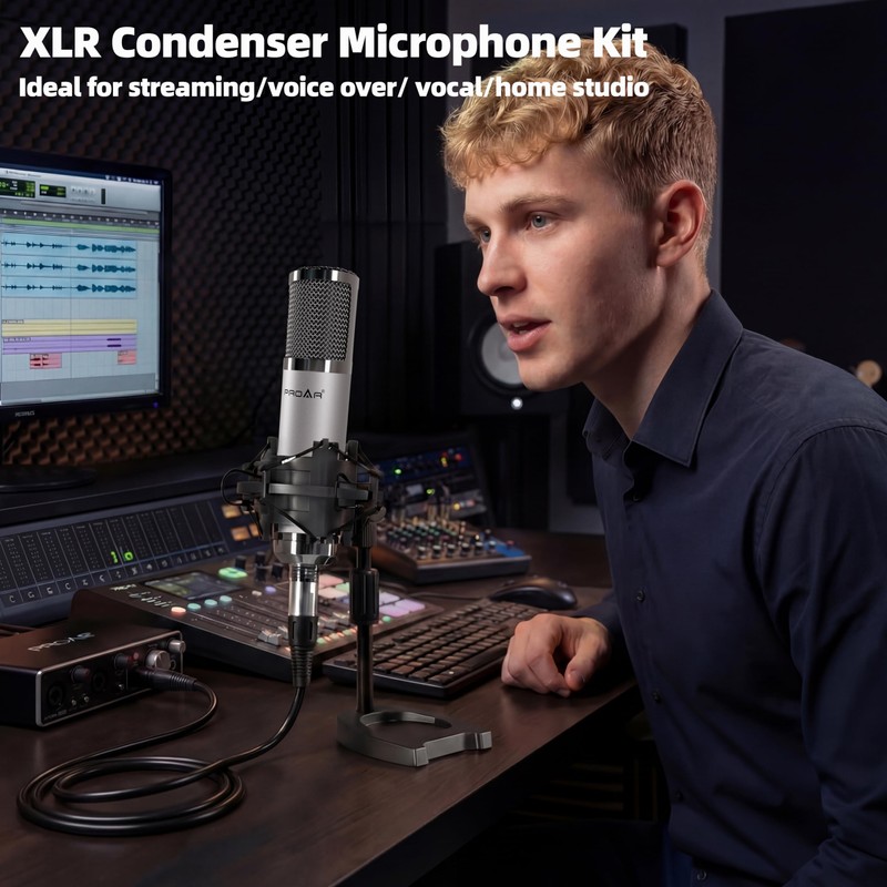 PROAR Studio Microphone, Professional Cardioid XLR Condenser Recording Mic Voice