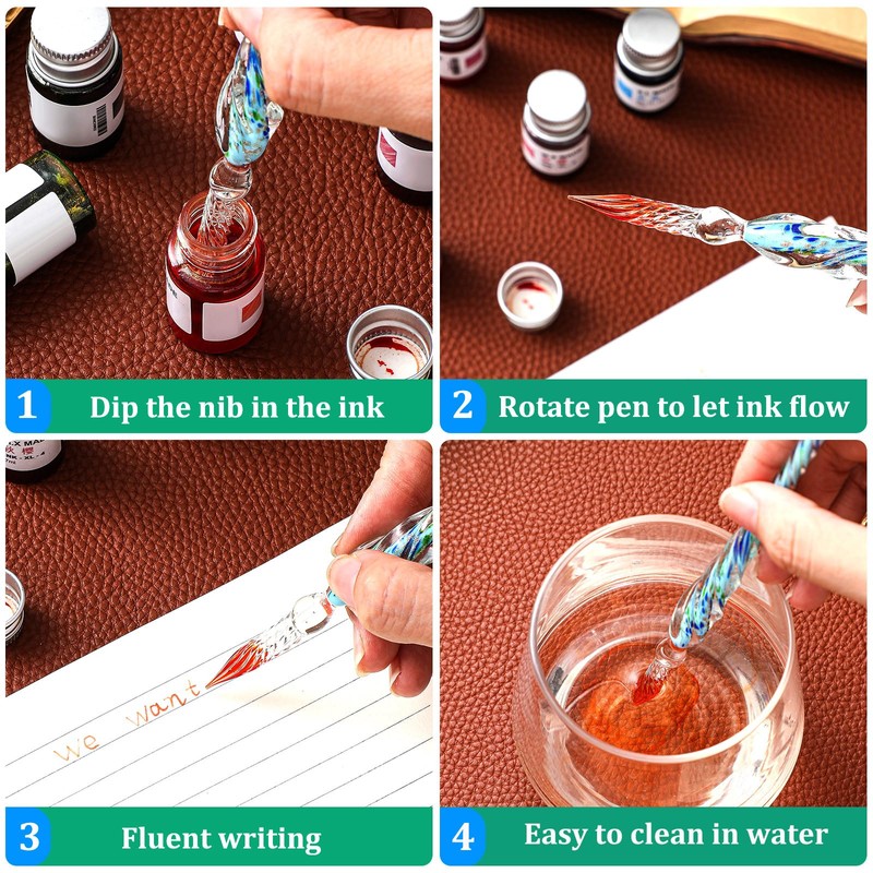 Zonon Glass Dipped Pen Ink Set 14 Pcs Include 6