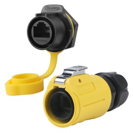 CNLINKO LP-20 RJ45 Waterproof Connector Kit, CAT6 Ethernet Connector 8P8C Dual Port Connector Panel Mount Receptacles Socket IP68 Waterproof Connector (Yellow RJ45 Single Hole Set)