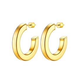 Open Hoop Earrings for Women Thick Chunky Hypoallergenic 30MM Gold Plated