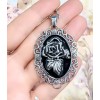 Controse rose cameo necklace with black epoxy stainless steel pendant