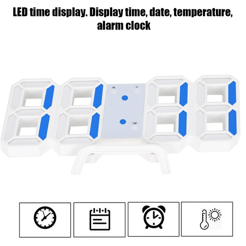 3D Digital LED Wall Clock Alarm Number Time Display USB