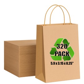 baxwel Paper Gift Bags Bulk of 5.9x3.15x8.25 320Pcs, Brown Kraft Paper Bags with Handles for Small Business, Heavy Duty Bulk, for Birthday Party Favors, Shopping, Retail