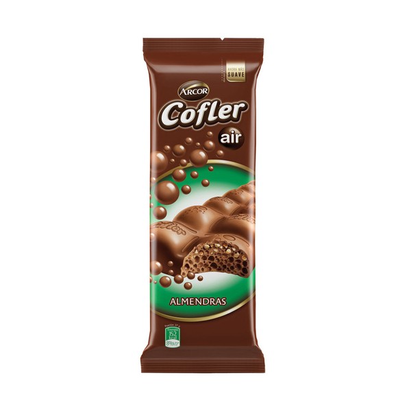 Arcor Cofler Air Almendras Chocolate Con Leche Aireado Airy Chocolate Bar with Almonds, 55 g / 1.94 oz ea (pack of 2 bars)
