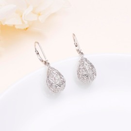 SHAOAN 925 Sterling Silver Filigree Dangle Drop Earrings Leverback Teardrop Earrings for Women Jewelry Gifts