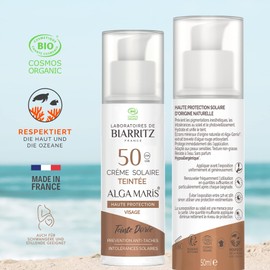 Laboratoires de Biarritz - Tinted Sun Cream Face - Gold - SPF 50 Alga Maris® Organic Certified - Hydrated, Matte, Provides a Healthy Radiation - 50 ml - Made in France
