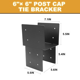 4 Pcs 6 "x 6 "Post Cap Tie Rod Brackets(Actual 5.6 "x5.6 ), Heavy Duty Wood Beam Tie Rod Brackets, for Supporting Outdoor Pergolas, Gazebos, Decks and Porches