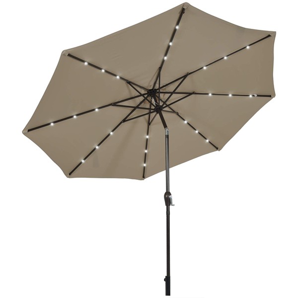 TANGKULA Brown Patio Umbrella with Solar Lights, Convenient Lifting and