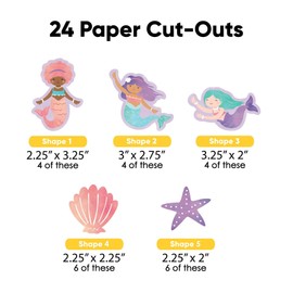 Big Dot of Happiness Mermaid Party Small Paper Cutouts, DIY Birthday Party Decor Craft for Girls, Starfish, Seashell & Mermaid Characters Shaped Party Cut-Outs - 24 Count