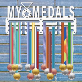 CREATCABIN My Medals Medal Medal Holder Medal Hanger Display Rack Sports Metal Hanging Awards Iron Small Mount Decor for Wall Home Badge Soccer Gymnastics Swimming White 11.4 x 5.1 Inch