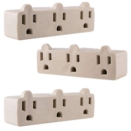 GE 3-Outlet Extender, 3 Pack, Grounded Wall Tap, 3-Prong, Multiple Plug, Power Splitter, Cruise Essentials, Use for Home Office School Dorm, UL Listed, Light Almond, 46853
