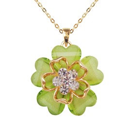 Navachi 18k Gold Plated White Crystal Green Acetate Blooming Flowers Az6123 Pendant Necklace 16"+2"
