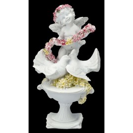 Angel Figurine with Roses and Doves 14 cm White