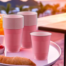 New Pink Plastic Cups (Pack of 20) - 18 oz. - Versatile Drinkware for Indoor & Outdoor Parties, Weddings, Birthdays, Celebrations & More
