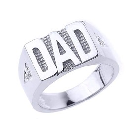 Claddagh Gold Bold 925 Sterling Silver Solid Diamond Band Dad Ring for Men, Size 11